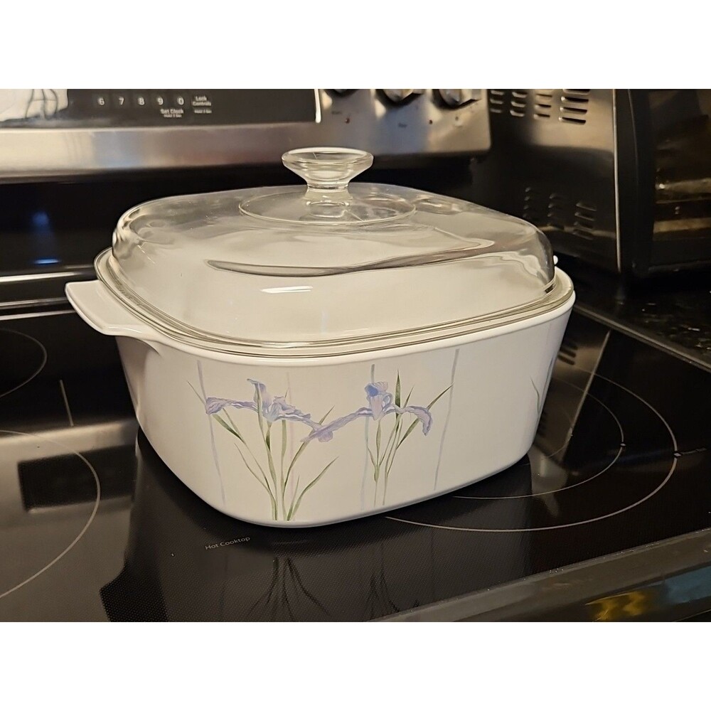 Vintage Corning Ware A-5-B 5 Liter Casserole Dish Shadow Iris 10"x10"x4" & Lid